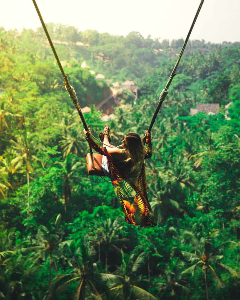 Famous Bali swing in the junlge rainforest