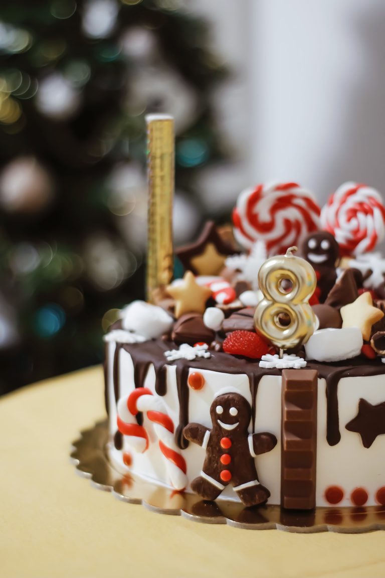 Gingerbread Man on Christmas Themed Chocolate Cake