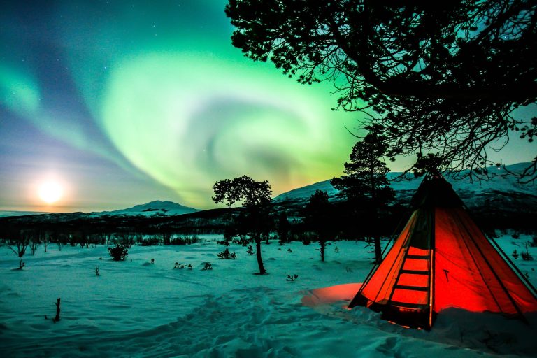 Winter Camping Snow Northern Lights Tent