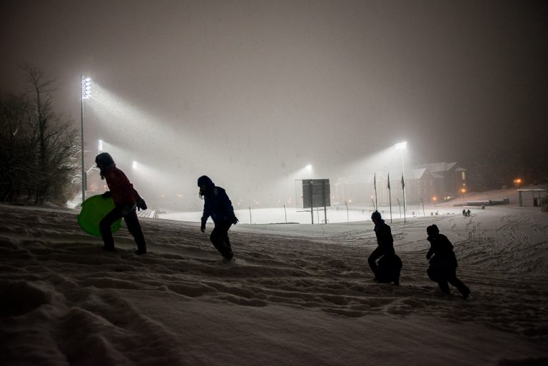 Night time tobogganing