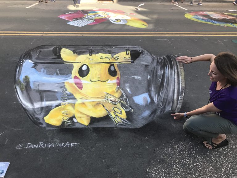 pokemon pikachu mason jar 3D Interactive Chalk Art