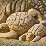 Turtles carved from sand